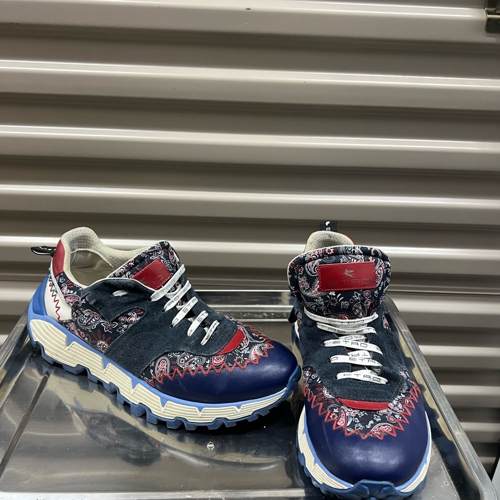 Etro Blue and Red Sneakers with Transparent Sole